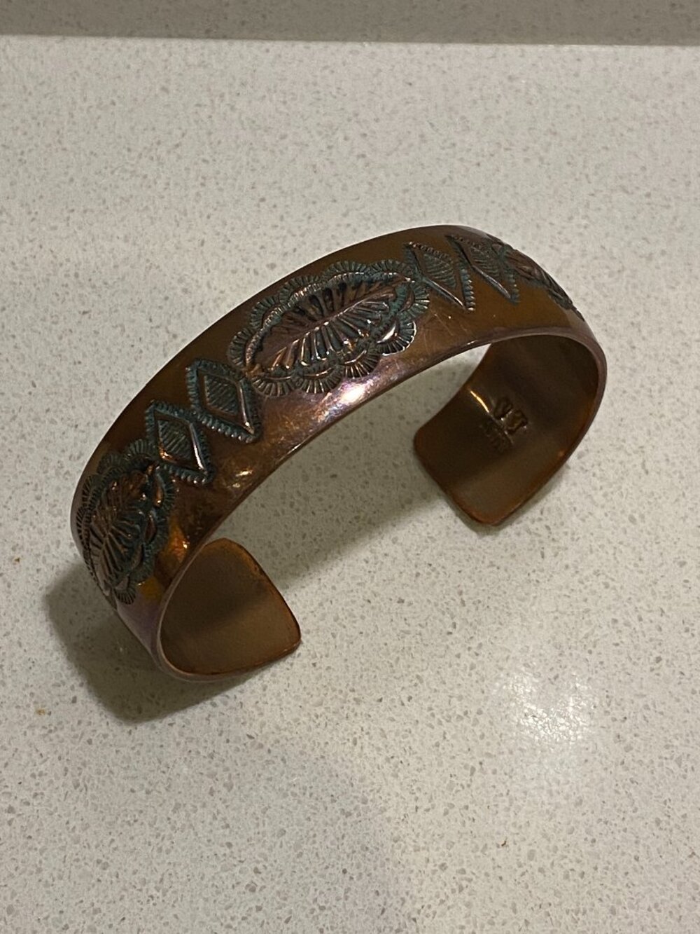 Navajo Handmade Copper Bracelet with Engraving and Maker Stamp